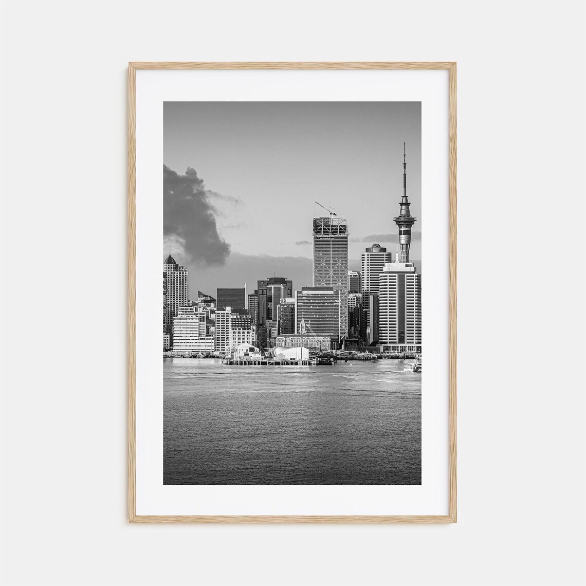 Auckland Sky Tower Harbor Skyline Black And White Photo Poster