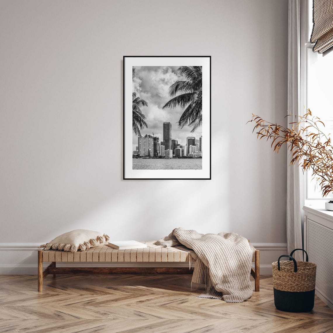Florida No 4 Black And White Miami Skyline Palm Trees Poster - Image 2