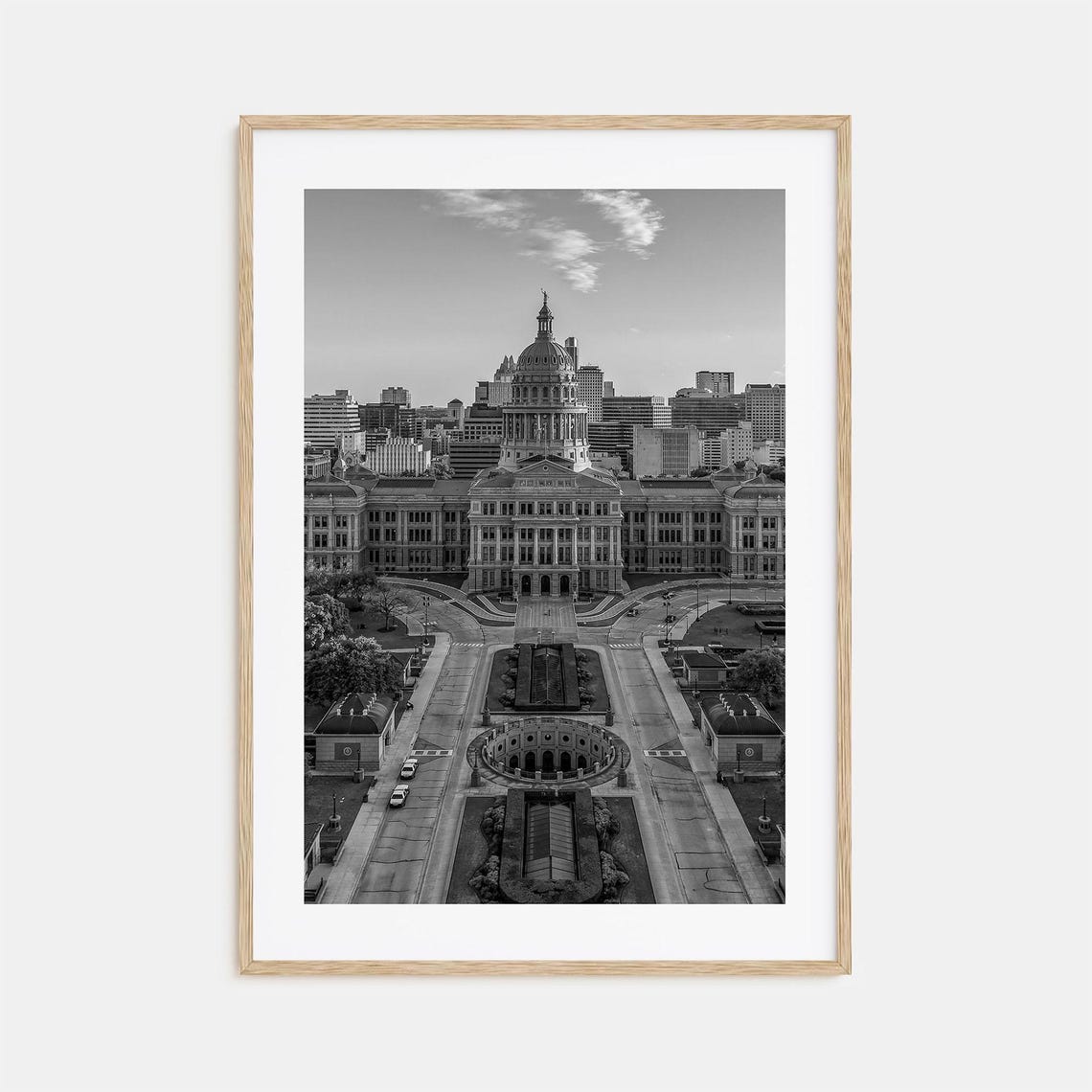 Austin Texas State Capitol Dome Aerial View Black And White Poster
