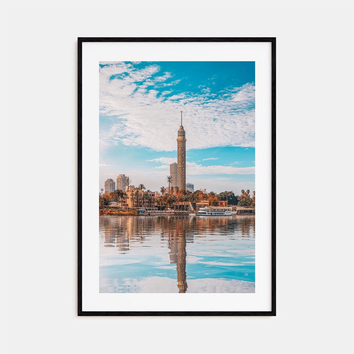 Cairo Tower Egypt Reflected in Nile River Skyline Photo Poster