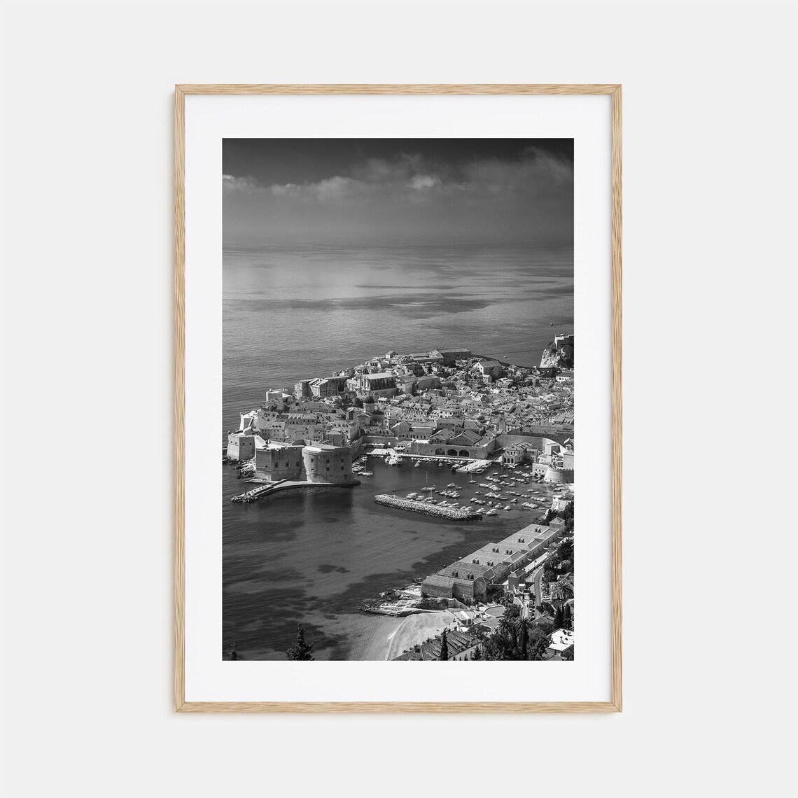 Dubrovnik Old Town Harbor Aerial Croatia Adriatic Black White Poster