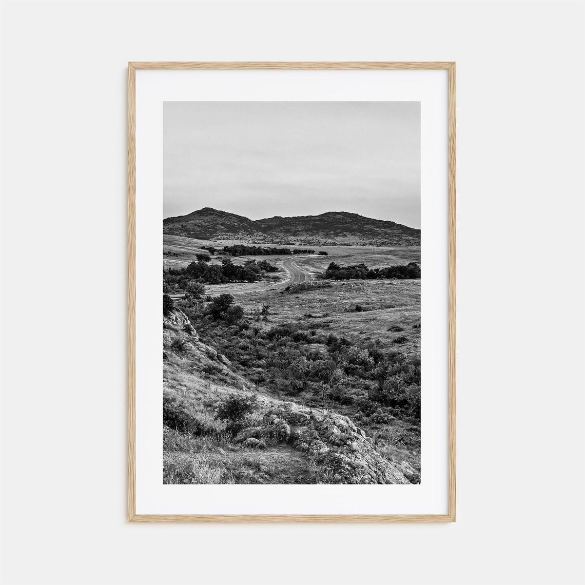 Oklahoma Prairie Hills Winding Road Countryside Black White Poster