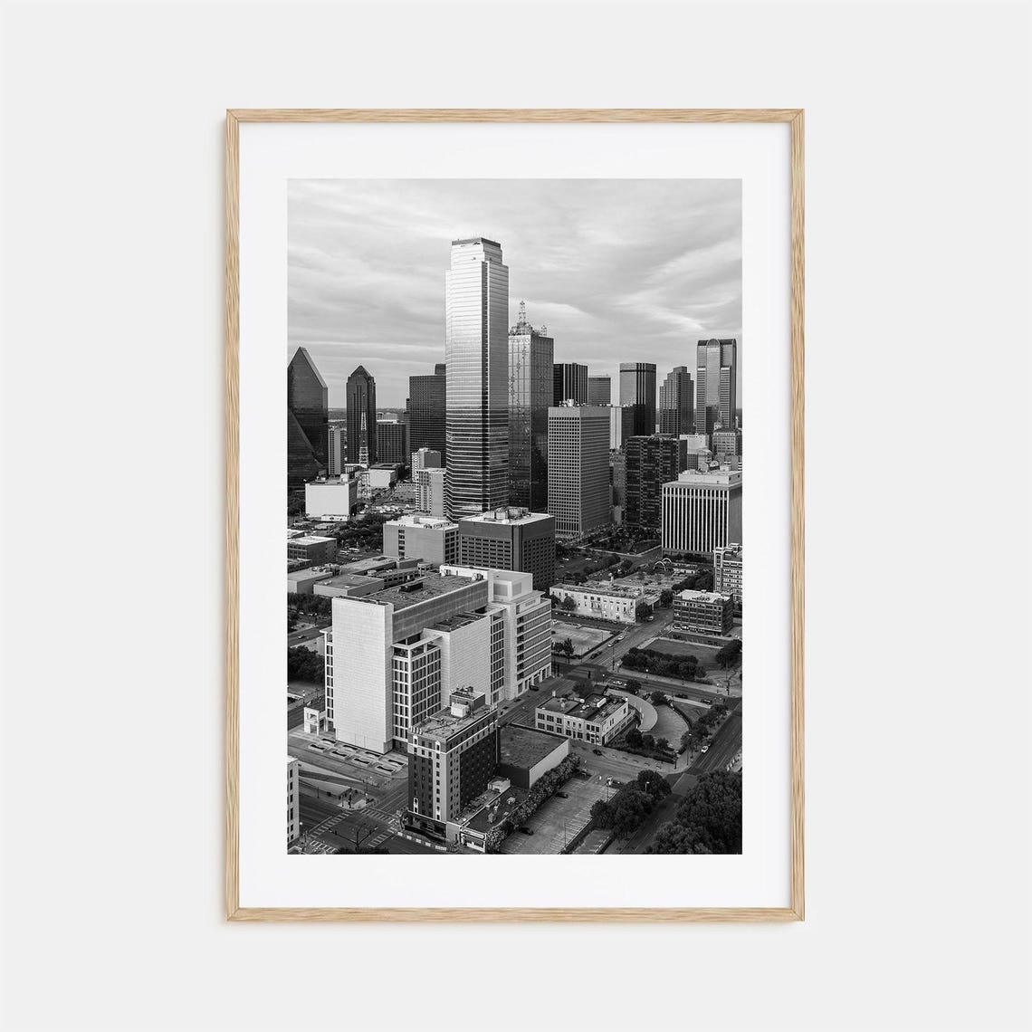 Dallas Texas Skyline Aerial Downtown Towers Black and White Poster