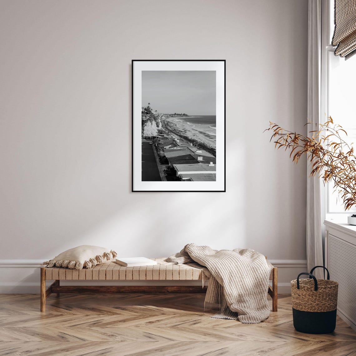 San Clemente California Beach Bluffs Railroad Black and White Poster - Image 2