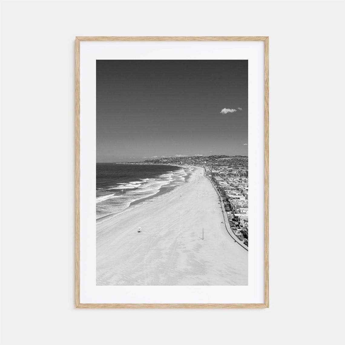 Mission Beach San Diego Aerial Shoreline Surf Black White Poster