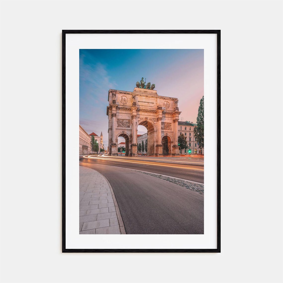 Munich Victory Gate Sunset Street Light Trails Germany Poster