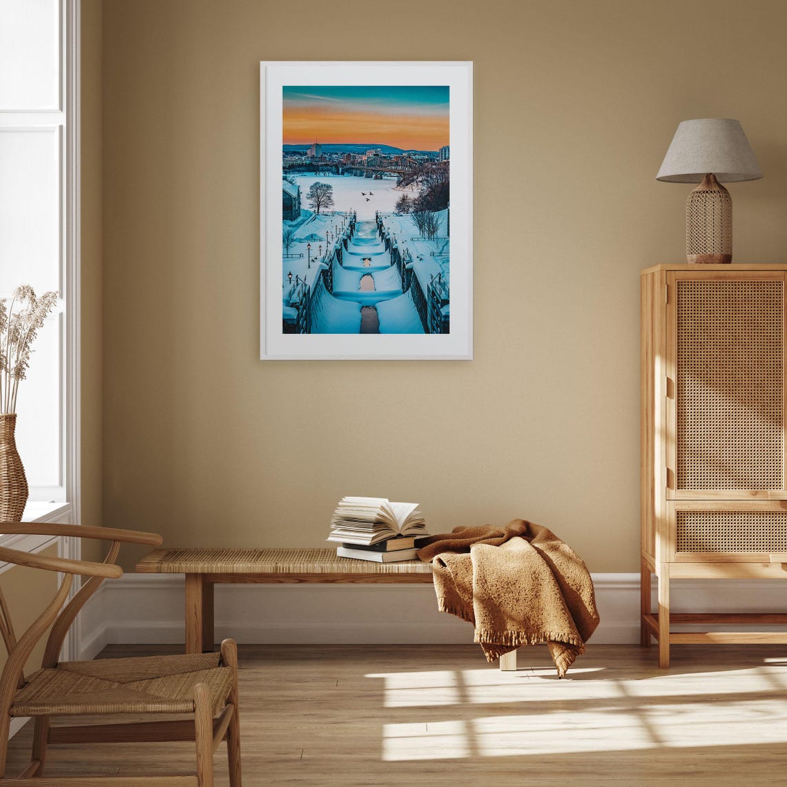 Snowy Ottawa Rideau Canal Locks in Winter Sunset Glow Canada Print - Image 3