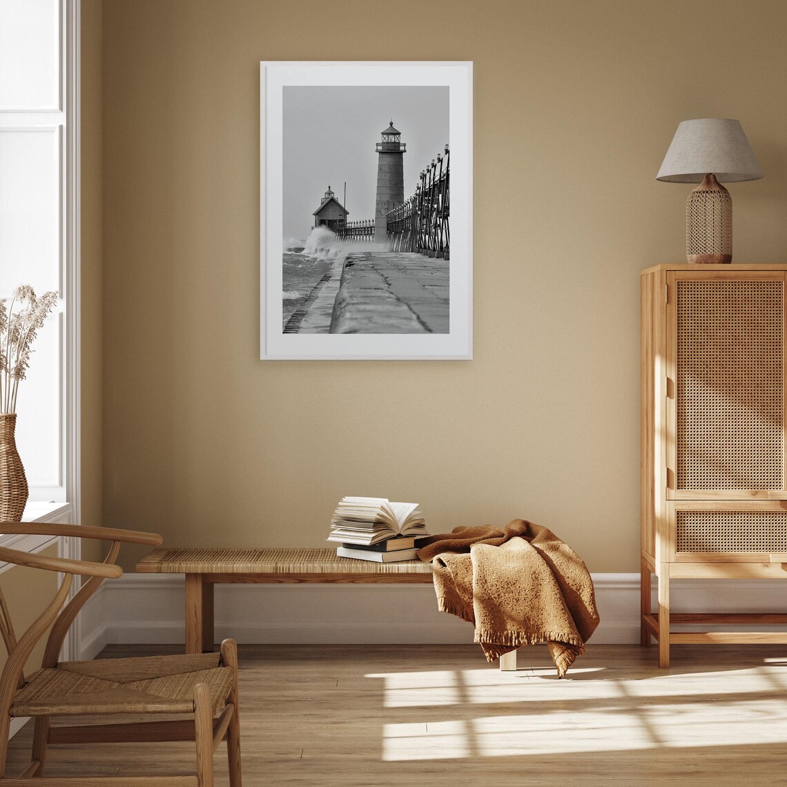 Grand Haven Black and White Travel Poster Print - Image 3