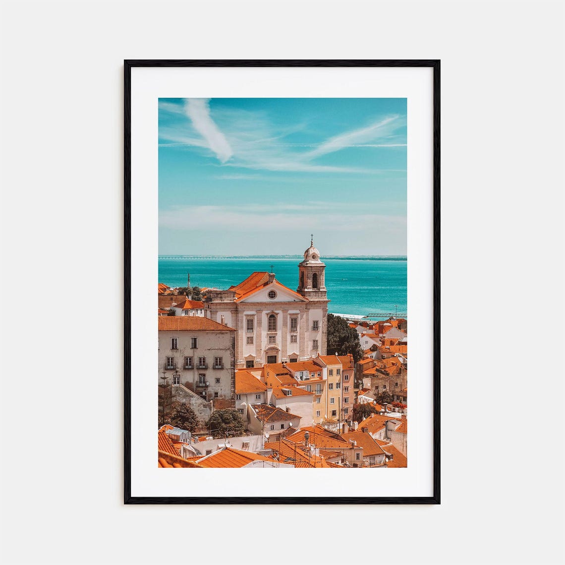 Lisbon Portugal Red Rooftops Church Turquoise River View Poster