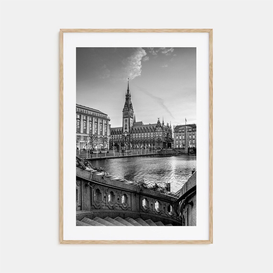 Hamburg Germany Rathaus City Hall Binnenalster Black and White Poster
