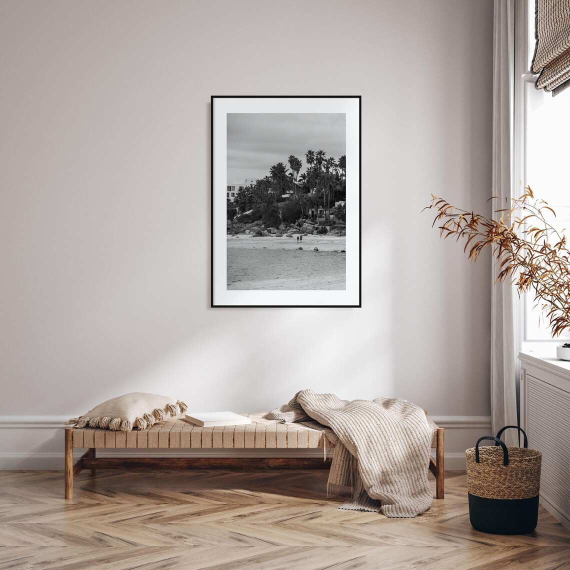 Baja California Sur Palm Beach Rocks Black And White Photo Poster - Image 2