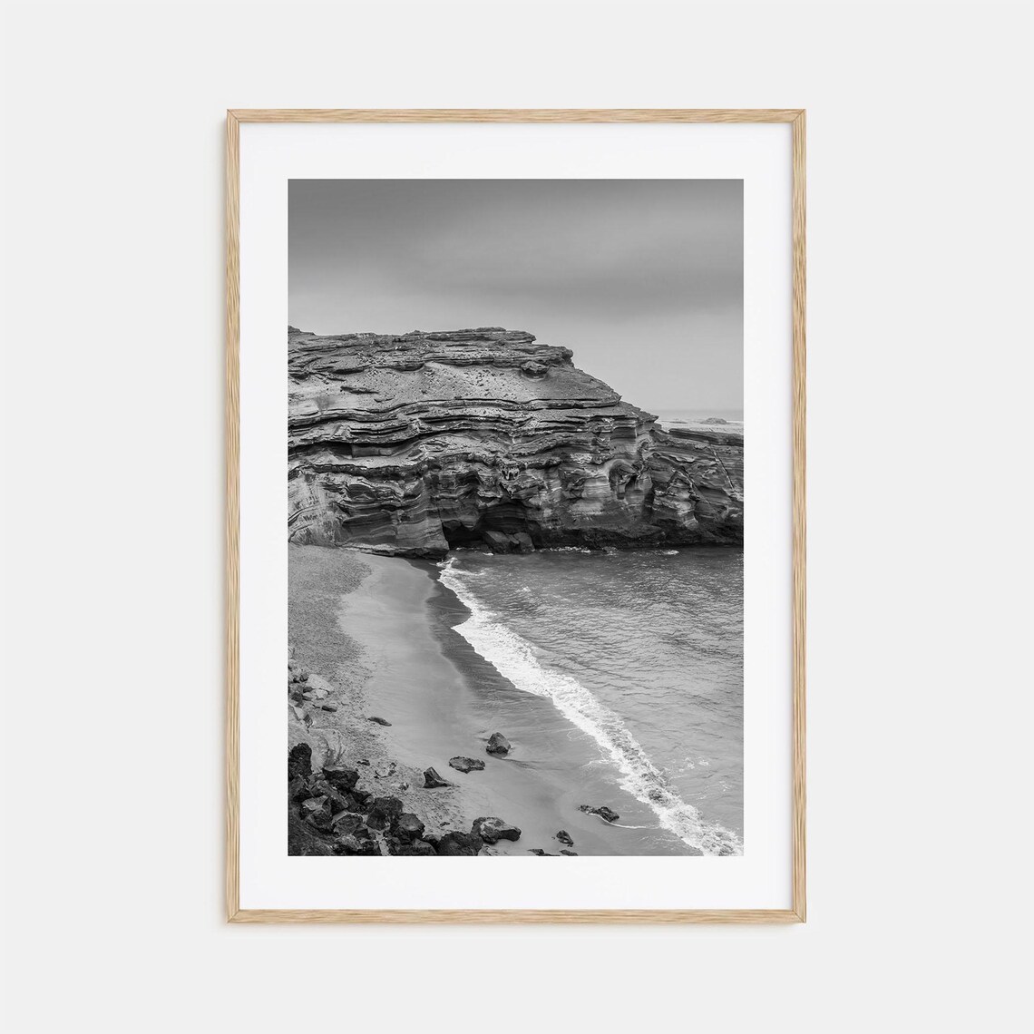Big Island Hawaii Volcanic Rocky Coastline Black And White Poster