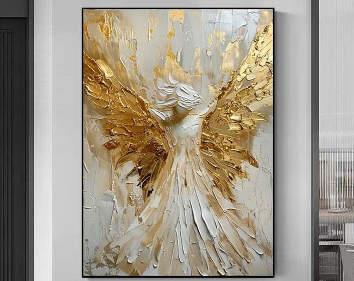 Gold Leaf Angel Wings Oil Painting Art Print
