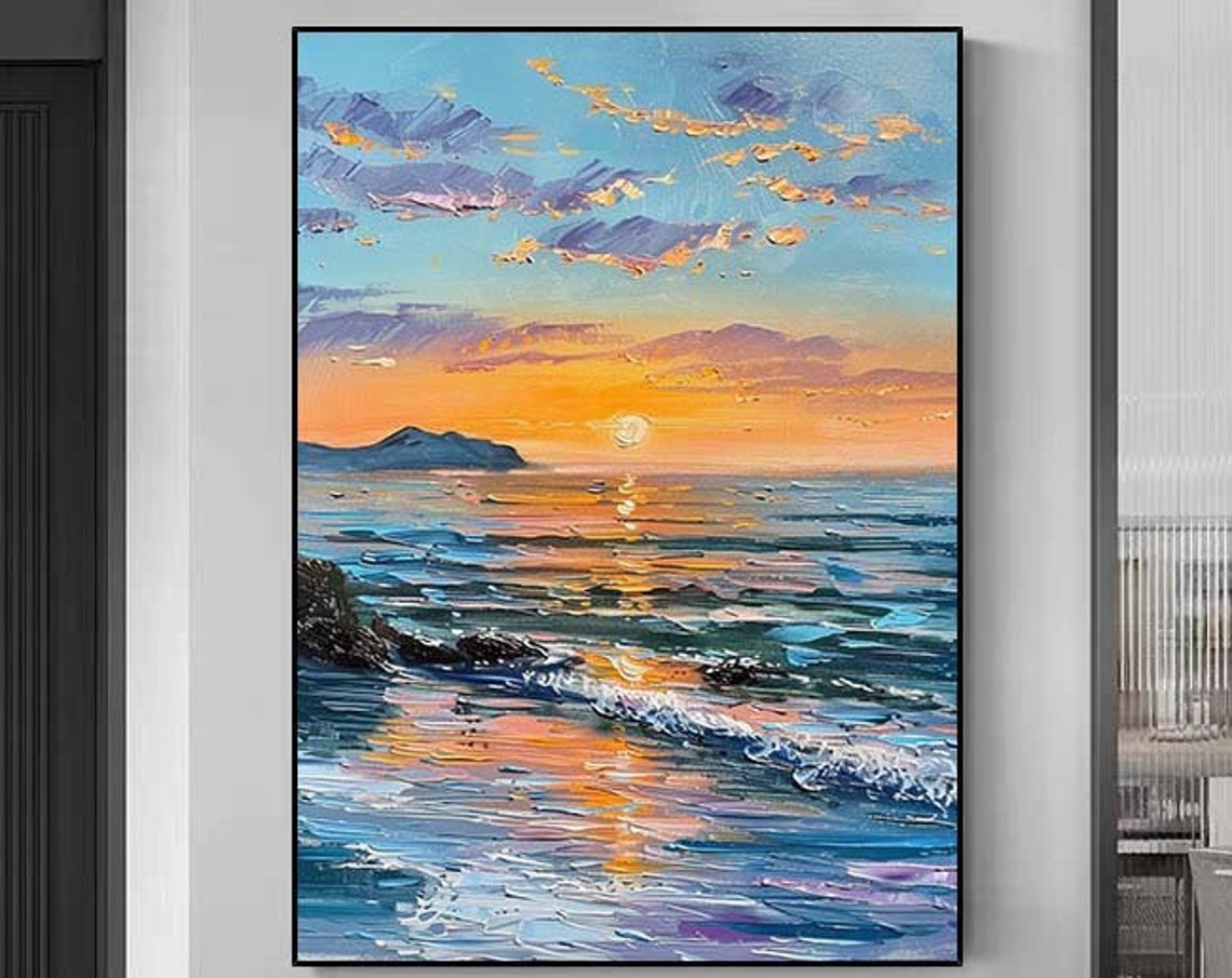 Ocean Sunset Golden Sun Over Turquoise Waves Scene Wall Poster