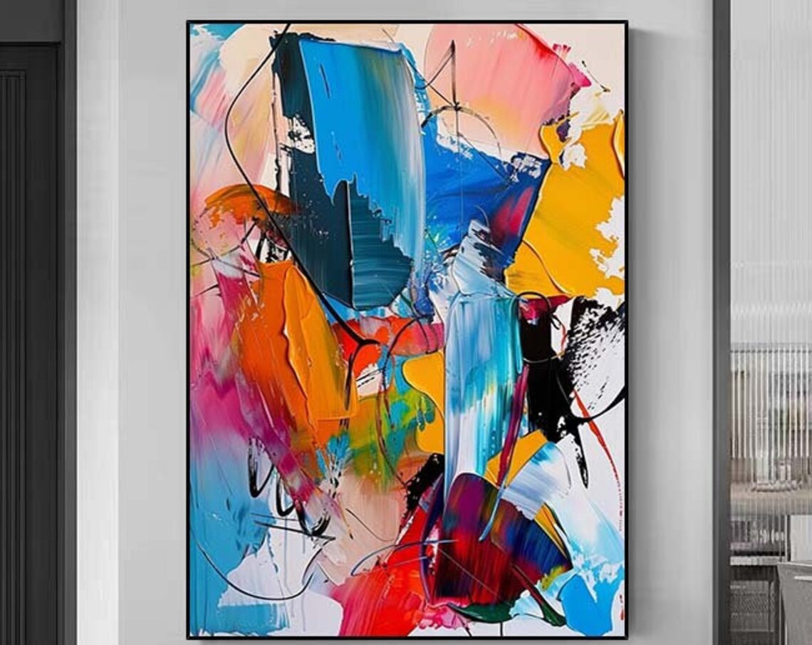 Vibrant Blue Orange Red Abstract Brushstroke Energy Painting Poster