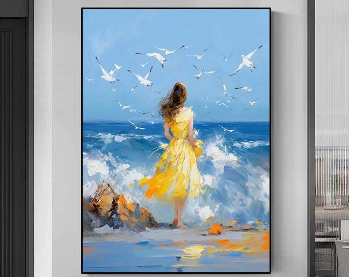 Beautiful Woman On The Beachbeautiful Girl Back View Oil Painting Acrylic Abstract Oil Painting Wall Decor Living Room Office Wall