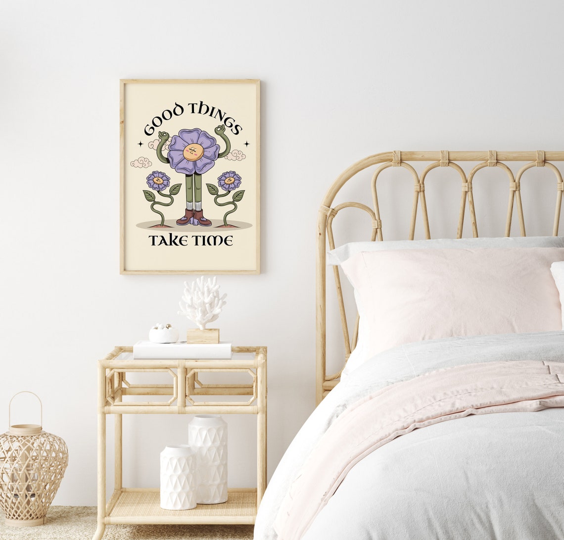 Good Things Take Time Groovy Flower Character Retro Motivation Poster - Image 2