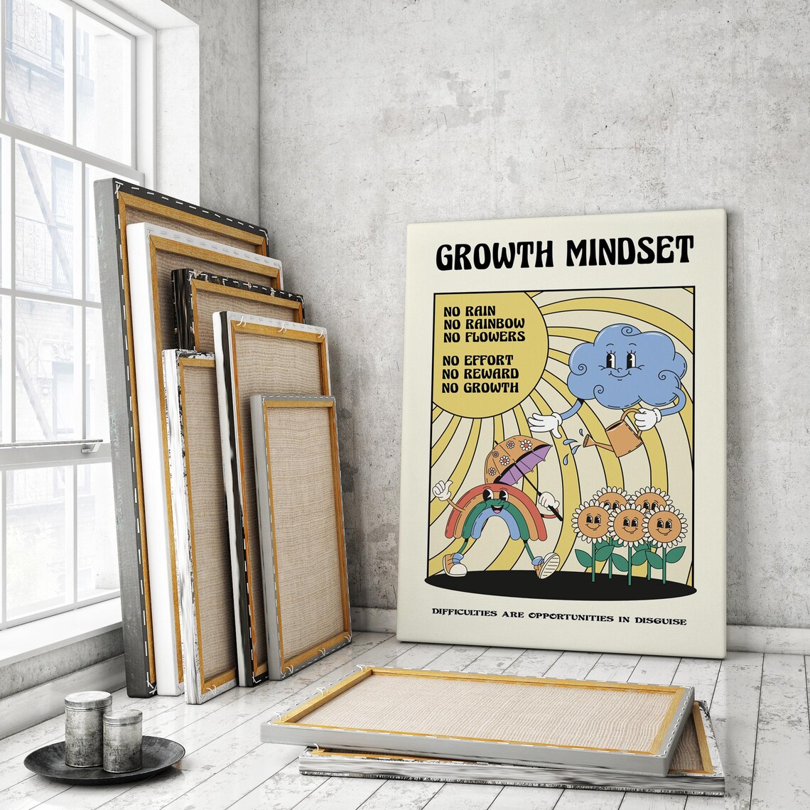 Growth Mindset No Rain No Rainbow Retro Poster - Image 3