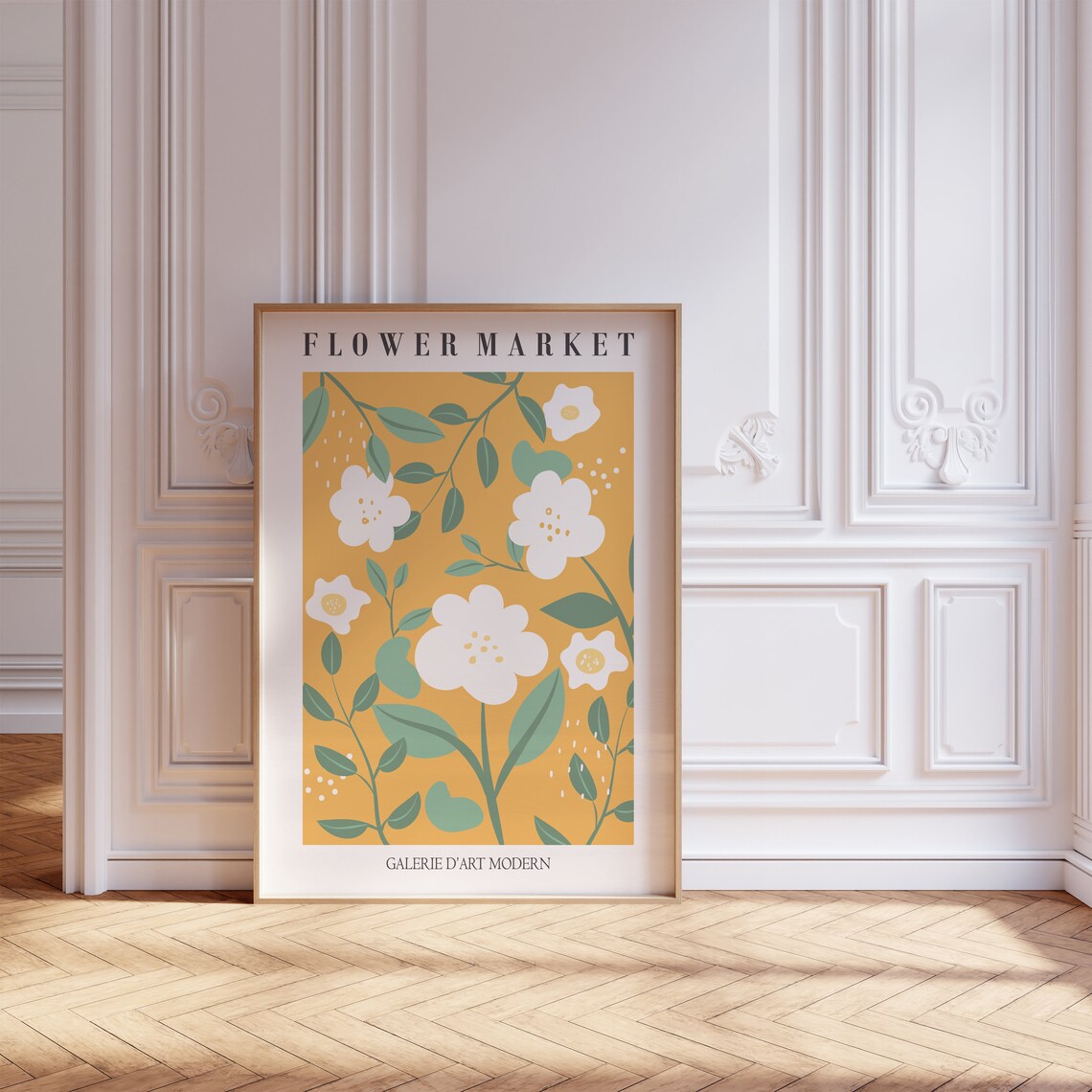 Flower Market White Blossoms on Sunny Yellow Gallery Wall Art - Image 3