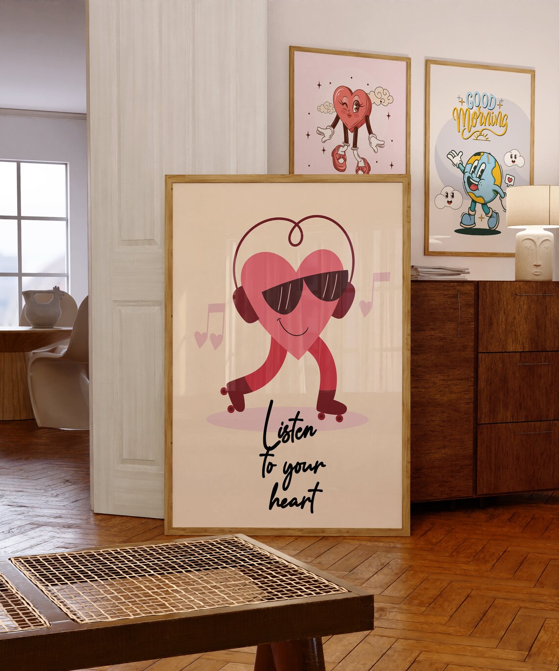 Listen to Your Heart Roller Skating Heart Retro Quote Poster - Image 2