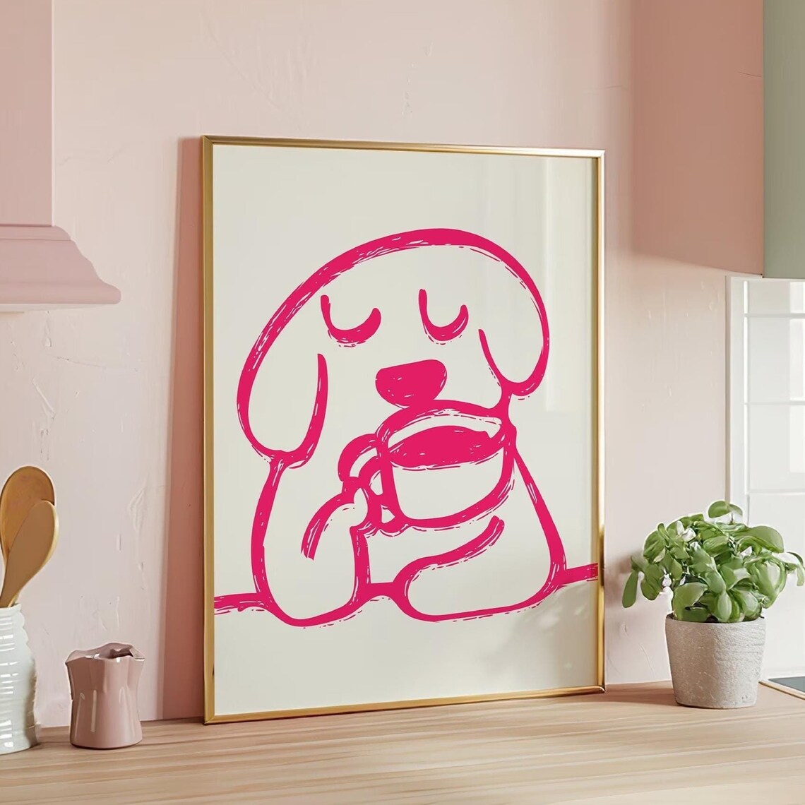Minimalist Dog Coffee, Whimsical Pet Decor