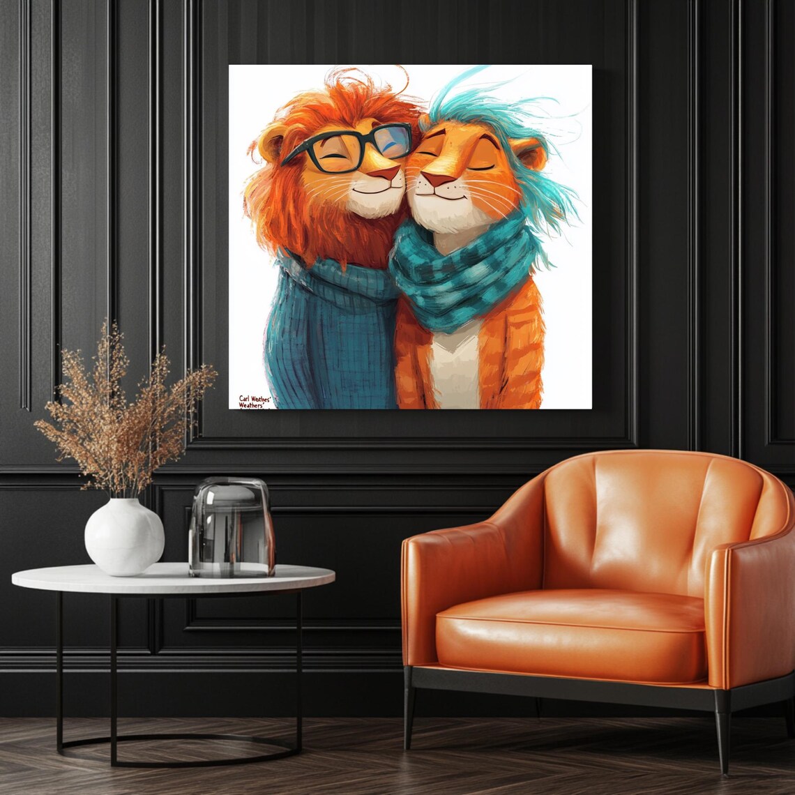 Romantic Lion Couple Art Print, Wildlife Bedroom Decor - Image 3