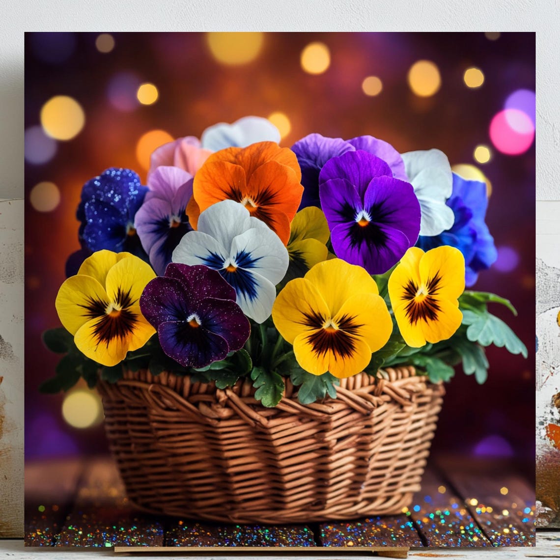 Pansy Flower Basket Wall Art Print, Botanical Decor