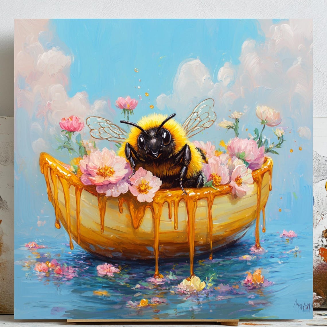 Floral Honey Bee Botanical Art Print, Nature Lovers