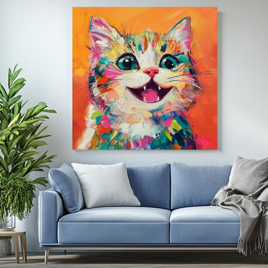 Colorful Cat Portrait, Minimalist Art Print - Image 2