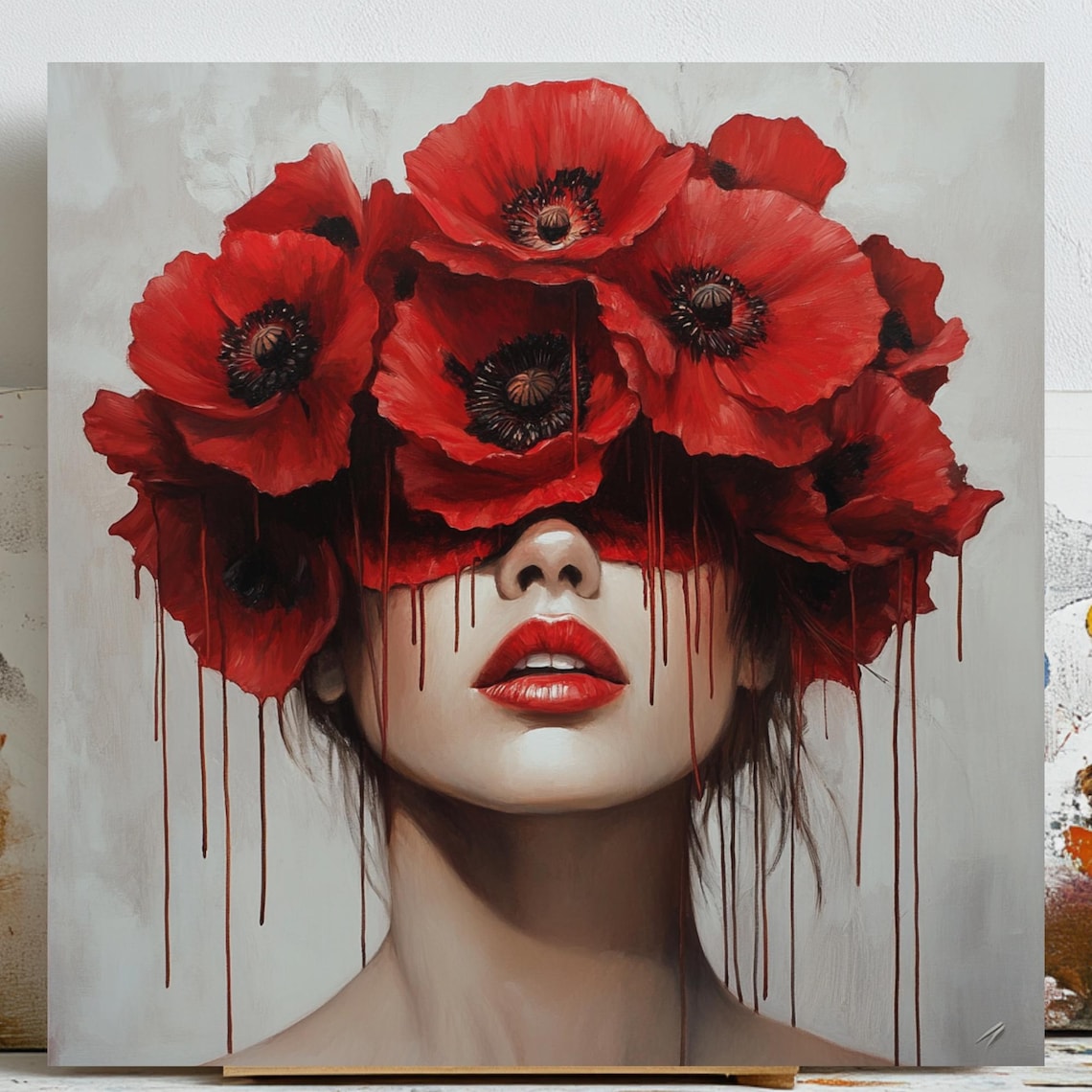 Surreal Woman, Red Poppy Portrait Art Print