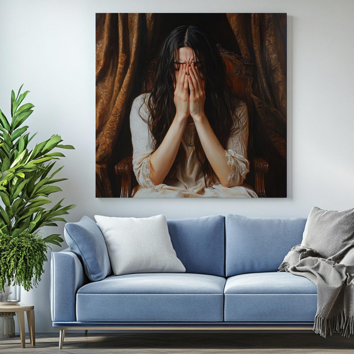 Emotional Woman Portrait, Bold Dramatic Artwork - Image 2