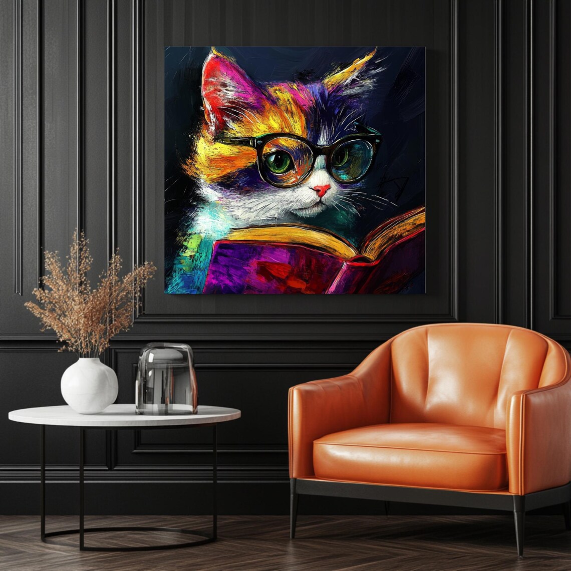 Cat Wearing Glasses, Reading Book Art Print - Image 3