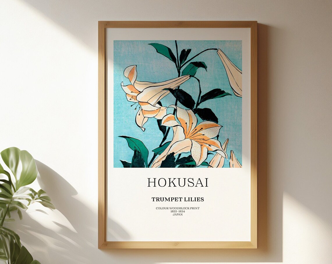 Hokusai Trumpet Lilies Vintage Japanese Woodblock Poster Decor