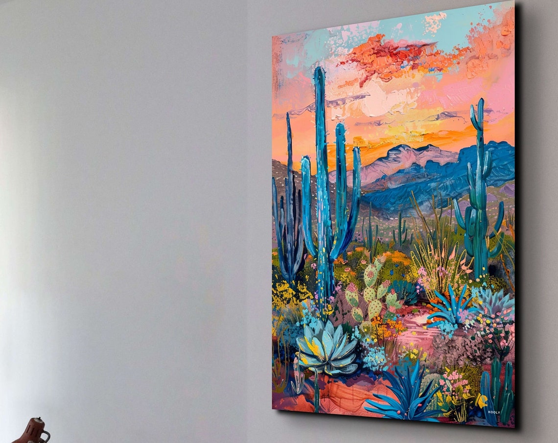 Saguaro Cactus Garden Sunset Vertical Desert Landscape Poster