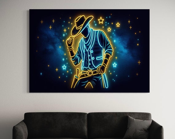 Neon Cowboy Wall Art Space Glow Futuristic Poster Ready To Hang Decor