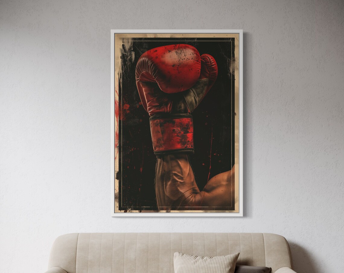 Red Boxing Glove Raised Fist Grunge Motivational Sports Poster