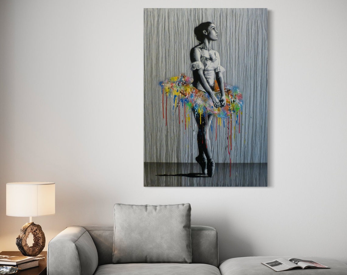 Graffiti Ballerina Black White Dancer Colourful Paint Drip Tutu Poster