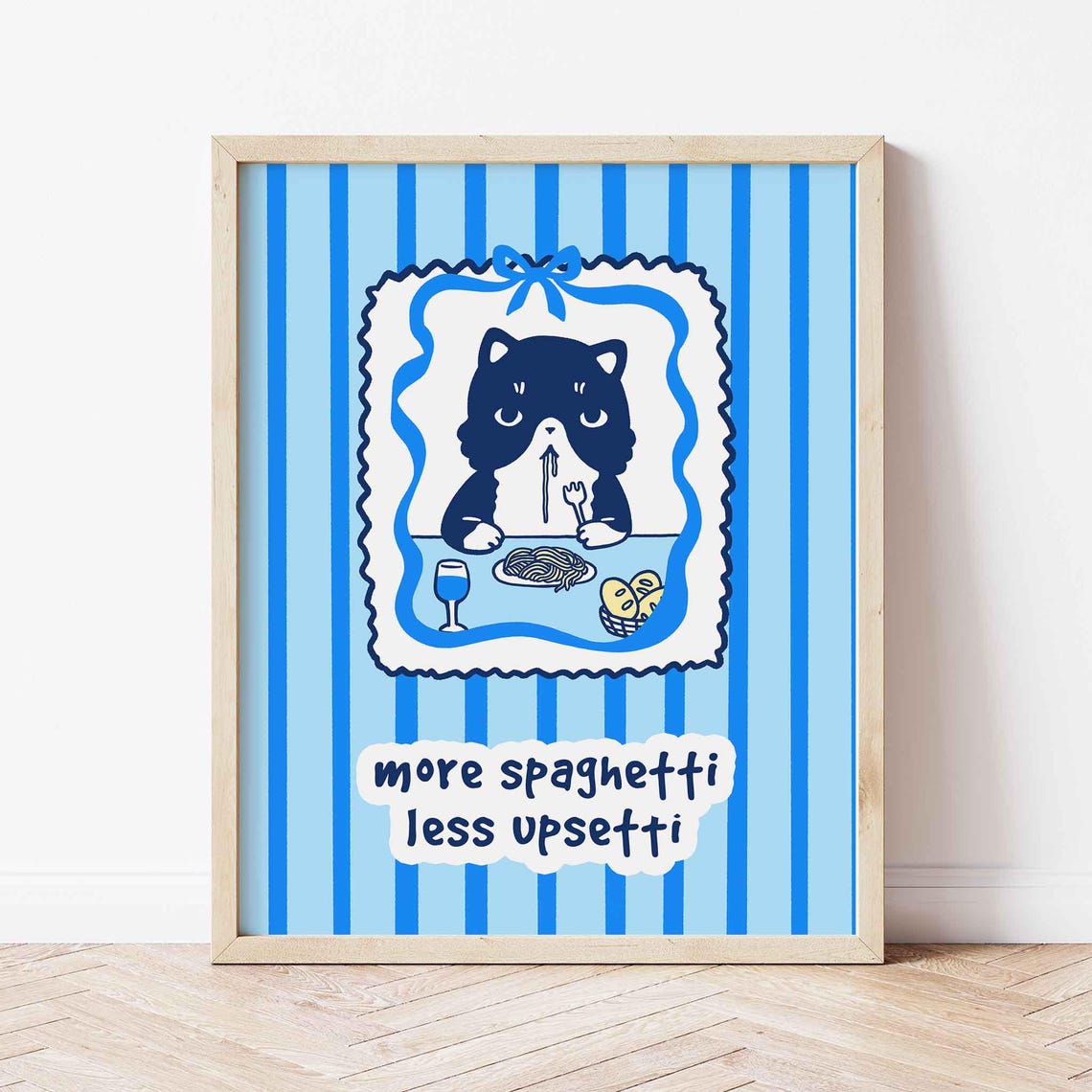 More Spaghetti Less Upsetti Cat Pasta Diner Striped Art Poster