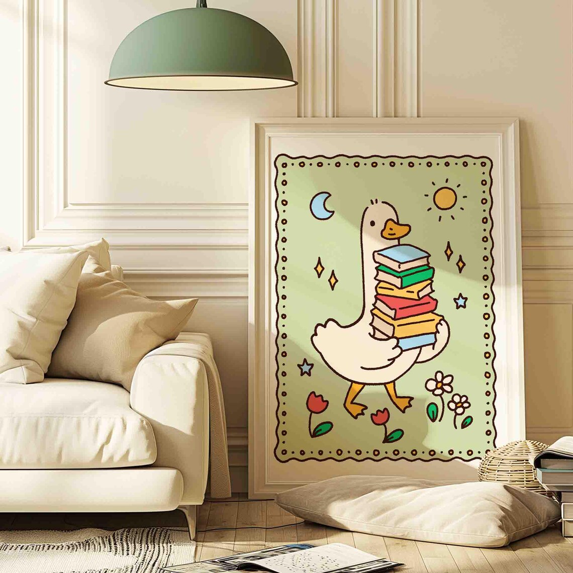 Silly Goose Reads Poster, Funny Childrens Room Art