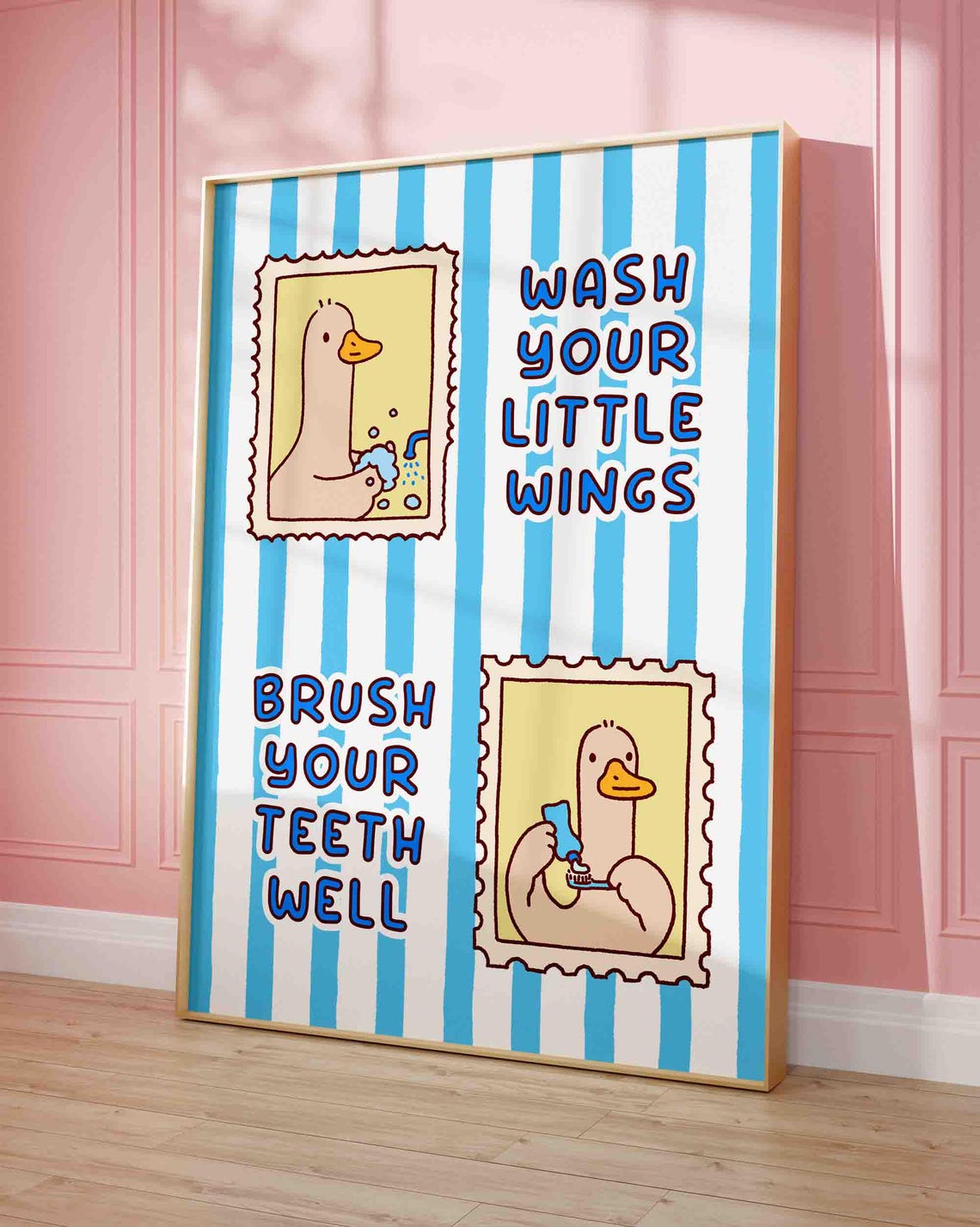 Wash Your Little Wings Duck Brush Teeth Funny Bathroom Poster