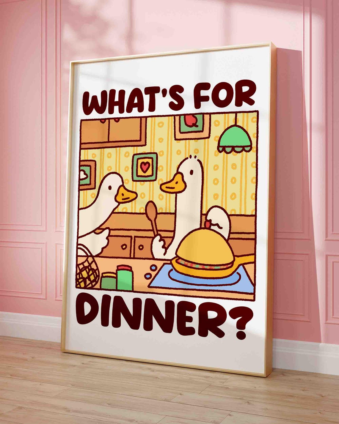 Whats For Dinner Duck Poster in Pink Room Cute Kitchen Artwork