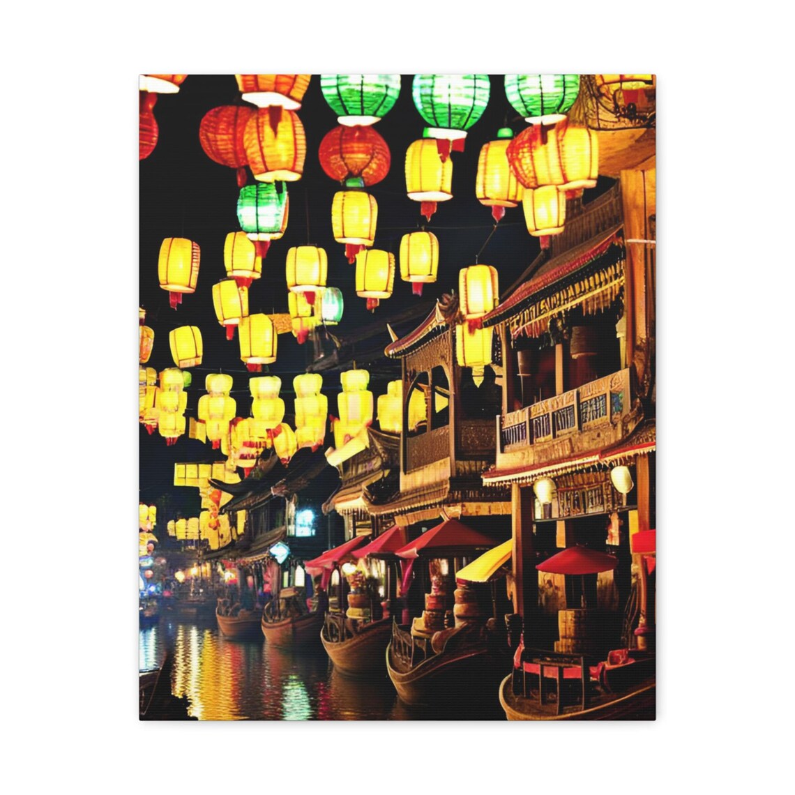 Guilin China Lantern-Lit River Boats at Night Travel Scenery Poster