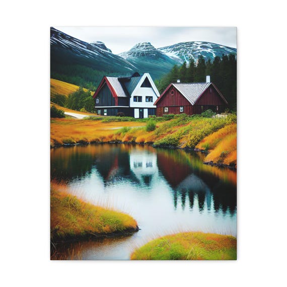 Mountain Lake House Matte Canvas Art Modern Home Decor