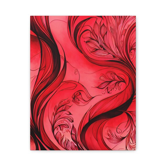 Crimson Red Abstract Floral Swirls Bold Botanical Wall Poster