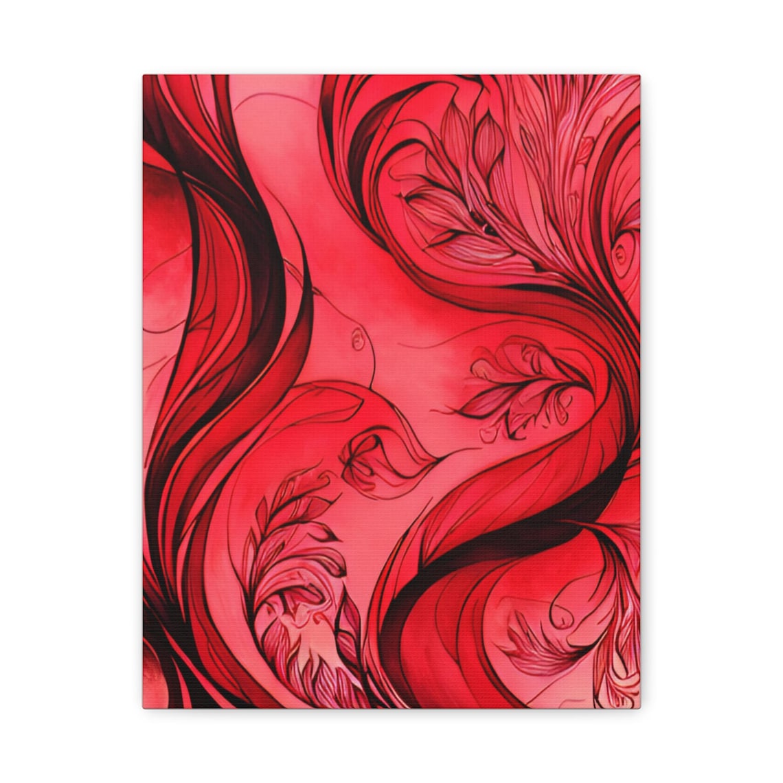 Crimson Red Abstract Floral Swirls Bold Botanical Wall Poster