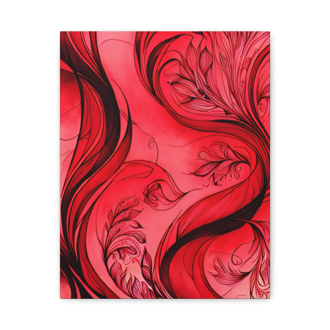 Red Floral Canvas Wall Art Abstract Botanical Print