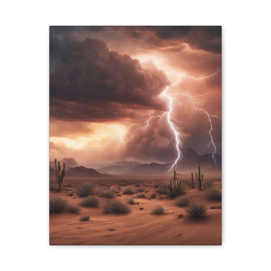 Desert Monsoon Lightning Striking Over Saguaro Cactus Poster