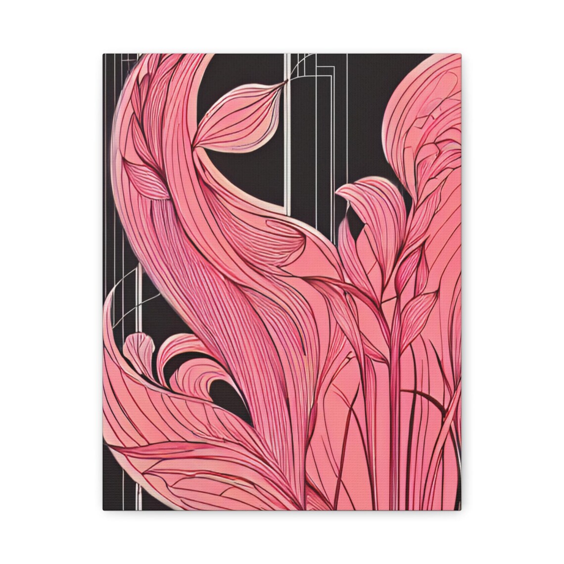 Pink Floral Line Art Botanical Elegant Black Modern Gallery Print