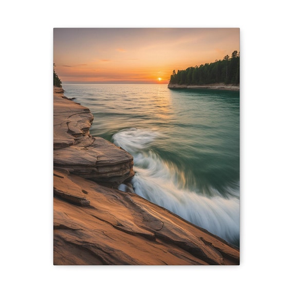 Coastal Sunset Waves Swirling Around Rocky Ocean Headlands Poster