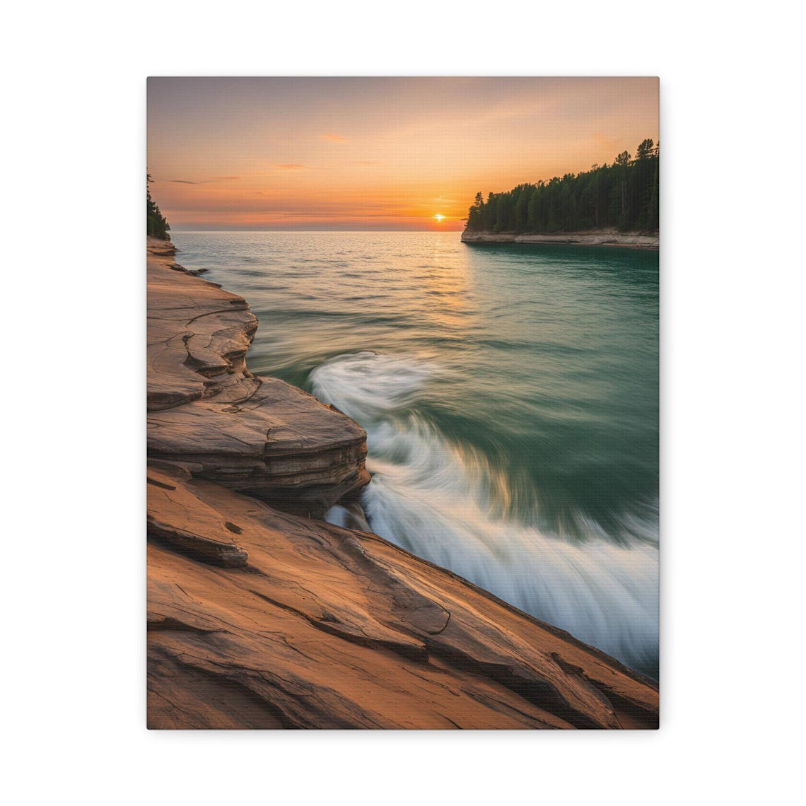Coastal Sunset Waves Swirling Around Rocky Ocean Headlands Poster